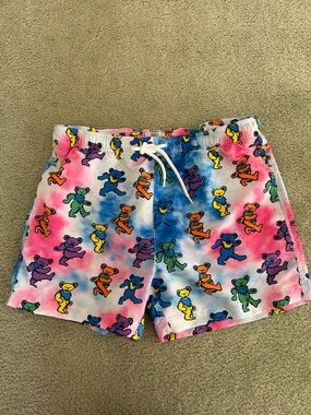 Grateful Dead Mens Tie Dye Dancing Bears Swim Trunks Shorts with Pockets Size M